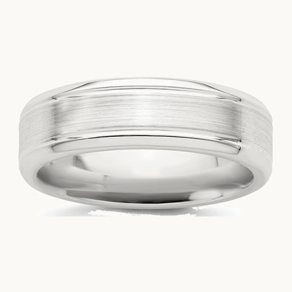 Sterling Silver 6mm Brushed Flat Grooved Beveled Edge Fancy Band