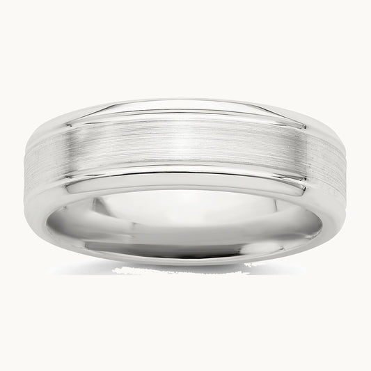 Sterling Silver 6mm Brushed Flat Grooved Beveled Edge Fancy Band