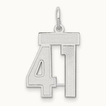 Small Satin Number 41 Charm, 14K White Gold