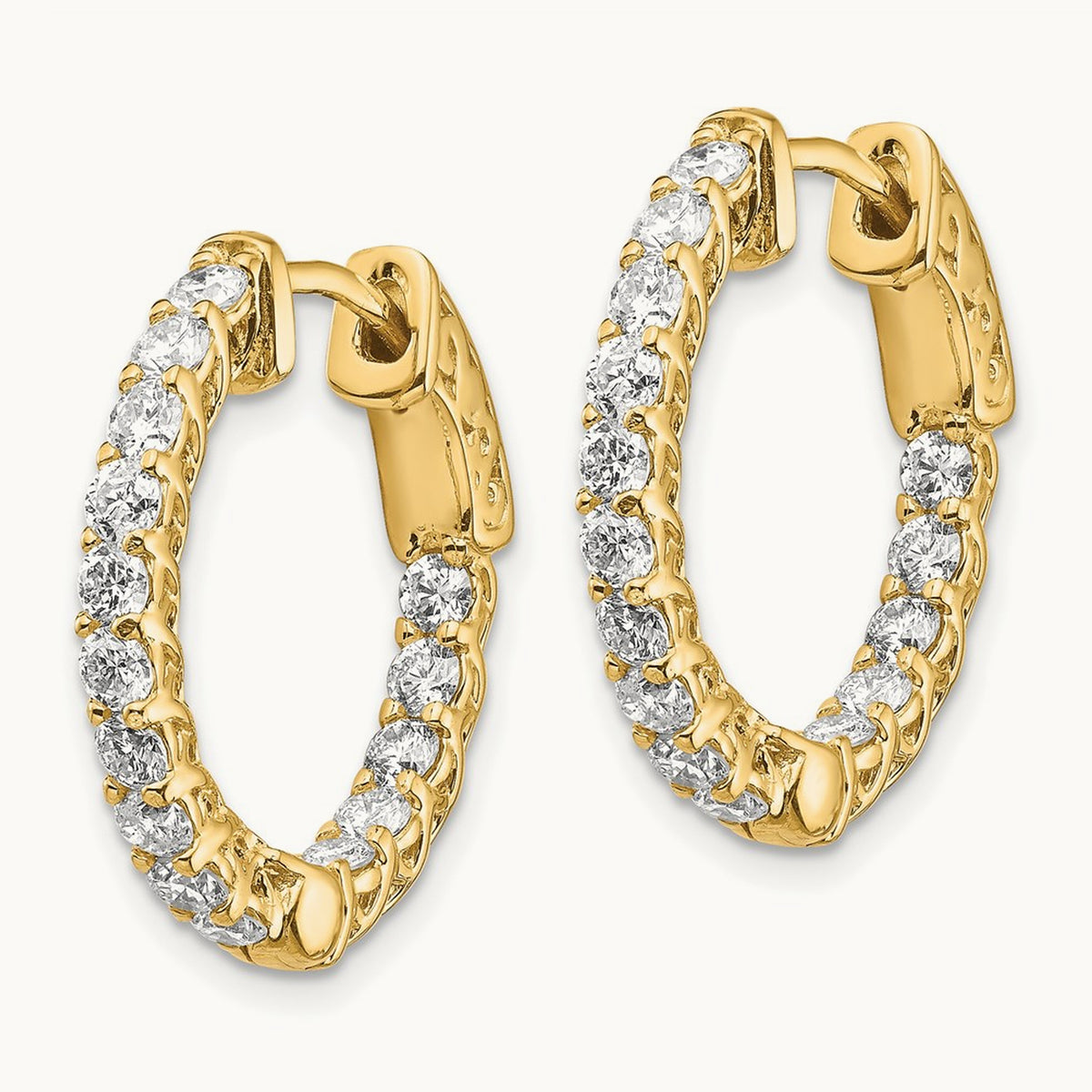Diamond Round Hoop w/Safety Clasp Earrings, 14K