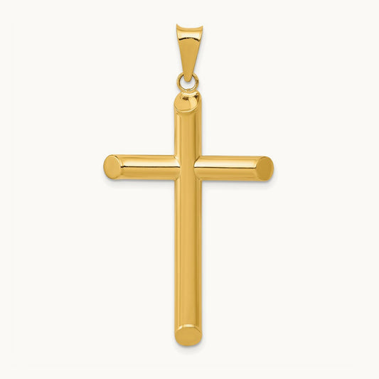 3-D Polished Hollow Cross Pendant, 14K