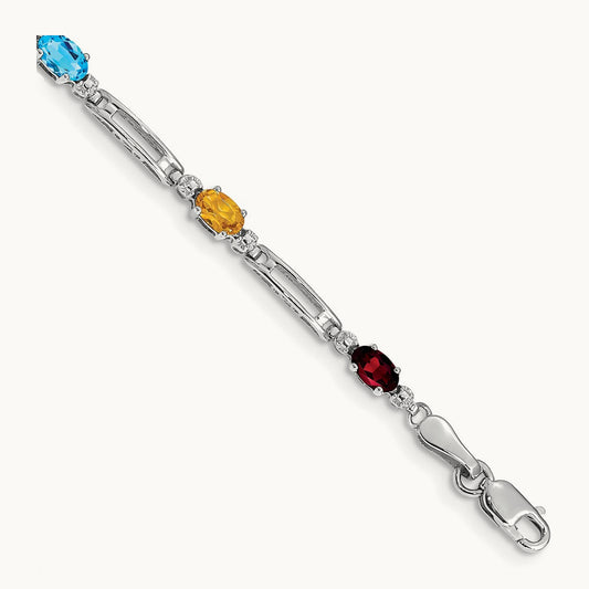 Fancy Diamond and Gemstone Rainbow Bracelet — 14K White Gold