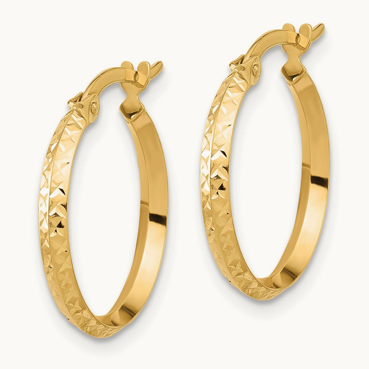 Polished and Diamond-cut Knife Edge Hoop Earrings, 14K