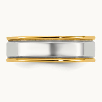 Y/W Step Up Beveled Wedding Band, 6mm, 14K Two-tone
