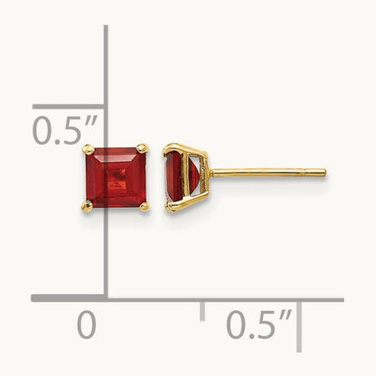 Garnet Square Post Earrings — 4mm