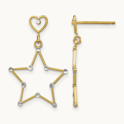 w/ RH Diamond-Cut Heart and Star Post Dangle Earrings, 14K