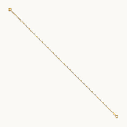 Polished and Diamond-cut Beads 10in Plus 1in ext. Anklet, 14K Two-tone