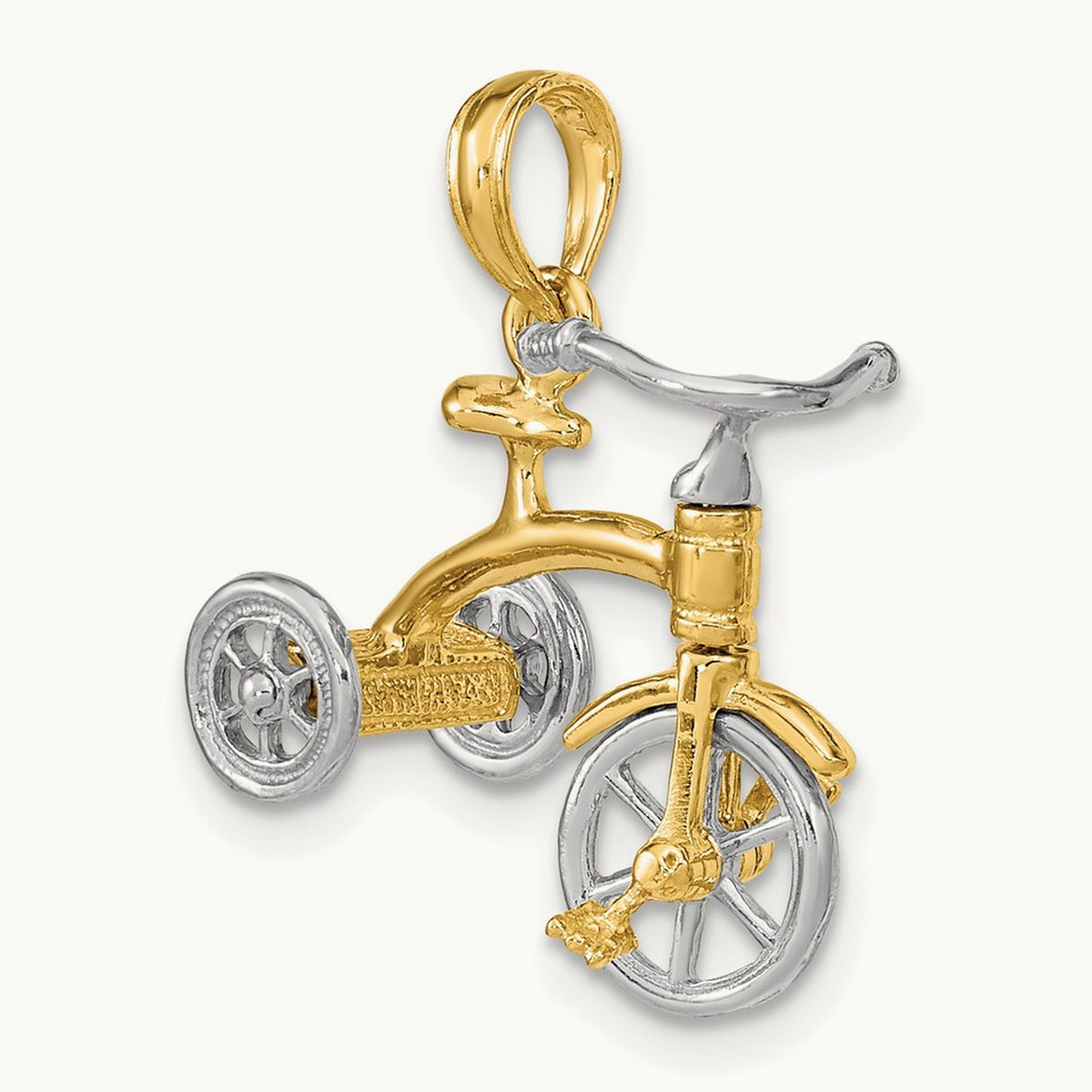 3-D Tricycle w/ Moveable Handlebars and Wheels Charm, 14K Two-tone