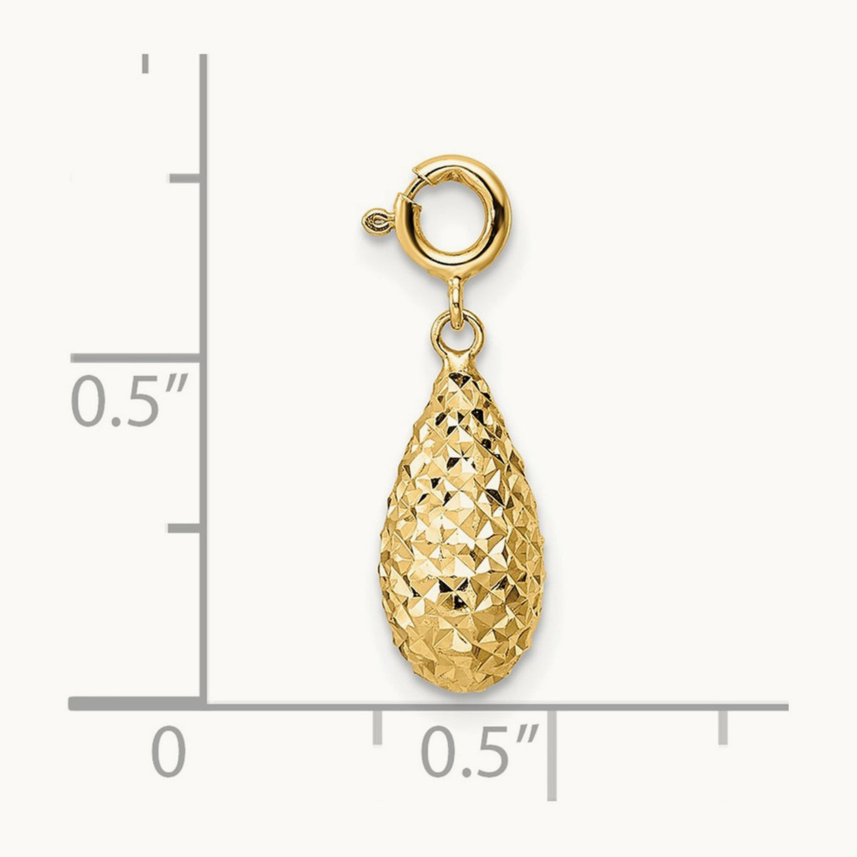 Diamond-cut Teardrop w/ Spring Ring Clasp Charm, 14K