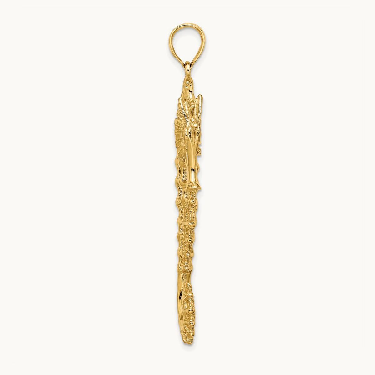 Textured 3-D Seahorse Charm, 14K