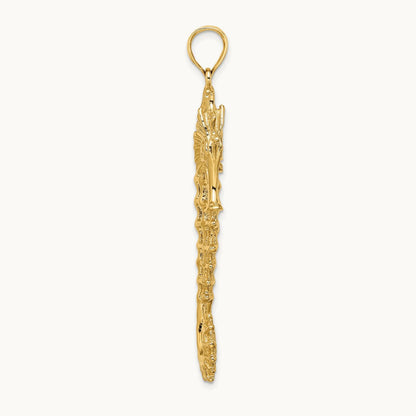 Textured 3-D Seahorse Charm, 14K
