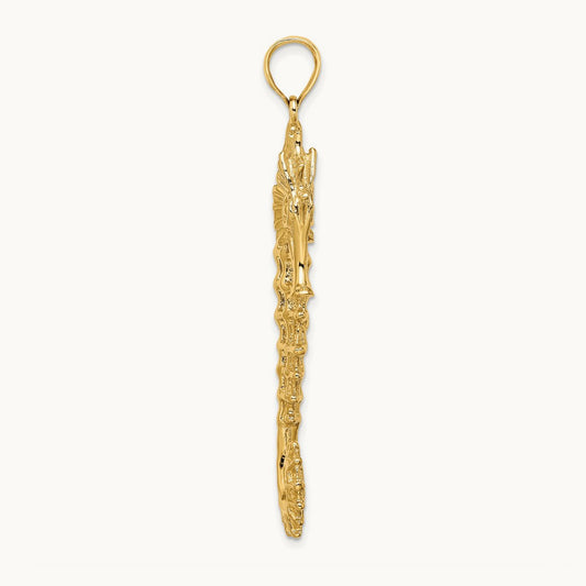 Textured 3-D Seahorse Charm, 14K