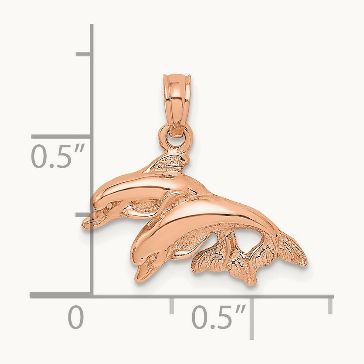 Polished Double Dolphins Jumping Left Charm — 14K Rose Gold