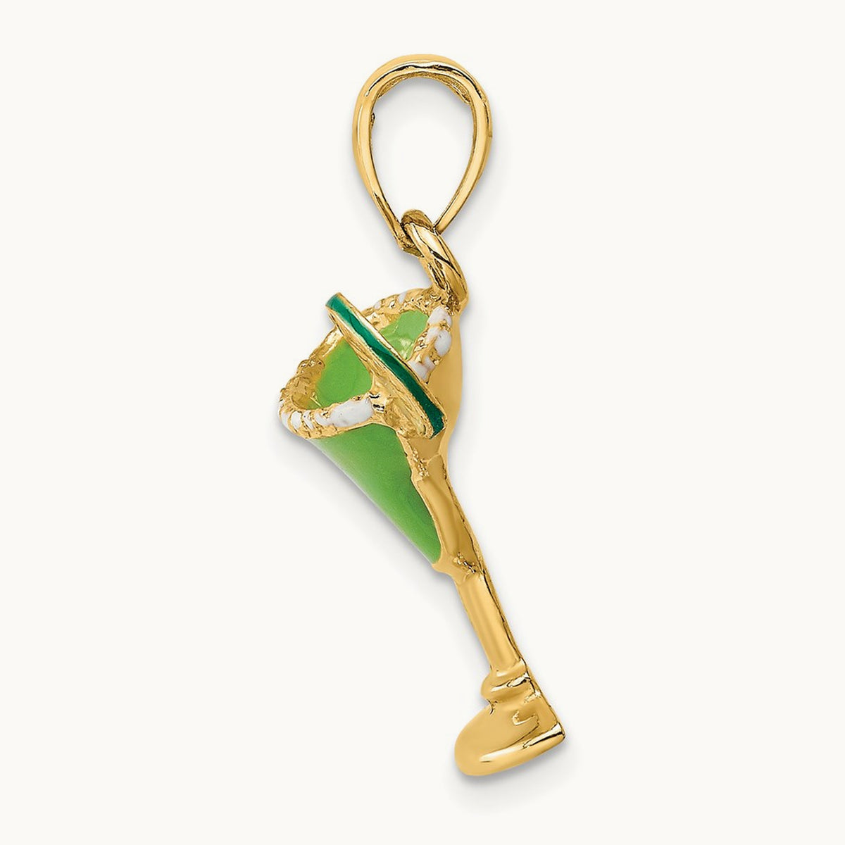 2-D Green Enameled Salted Margarita Drink w/Lime Charm, 14K