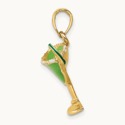 2-D Green Enameled Salted Margarita Drink w/Lime Charm, 14K