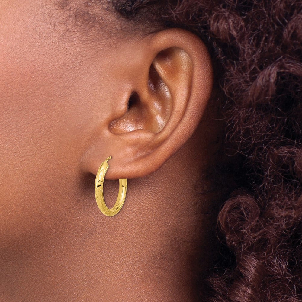 Polished & Diamond-cut Endless Hoop Earrings — 14K Yellow Gold