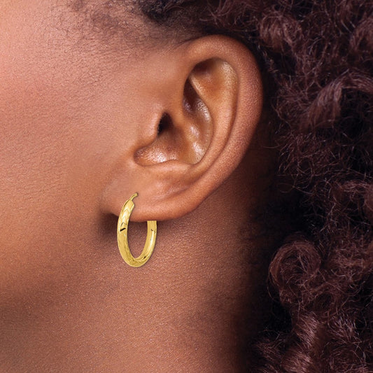 Polished & Diamond-cut Endless Hoop Earrings — 14K Yellow Gold