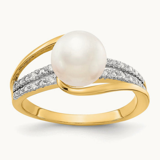 Diamond and FW Cultured Pearl Ring, 14K
