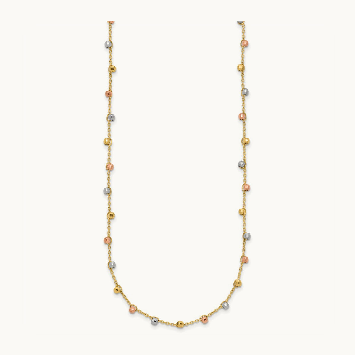 Tri-color Polished D/C Fancy Beaded 18in Necklace, 14K