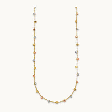 Tri-color Polished D/C Fancy Beaded 18in Necklace, 14K