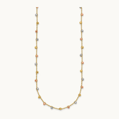Tri-color Polished D/C Fancy Beaded 18in Necklace, 14K