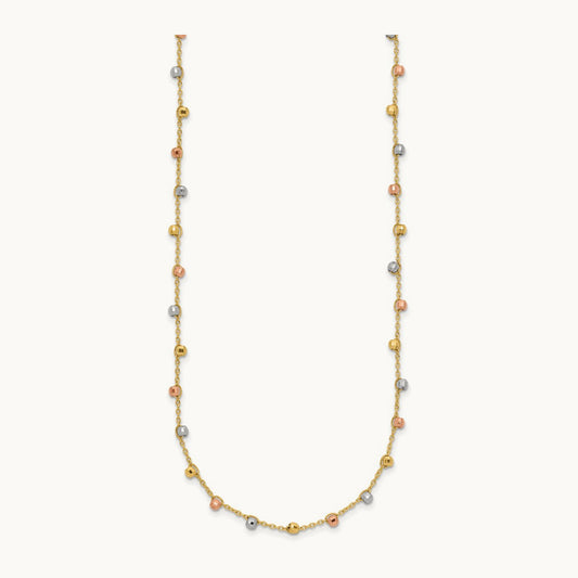 Tri-color Polished D/C Fancy Beaded 18in Necklace, 14K