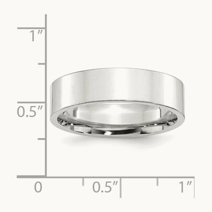 Standard Flat Comfort Fit Band, 6mm, 10K White Gold