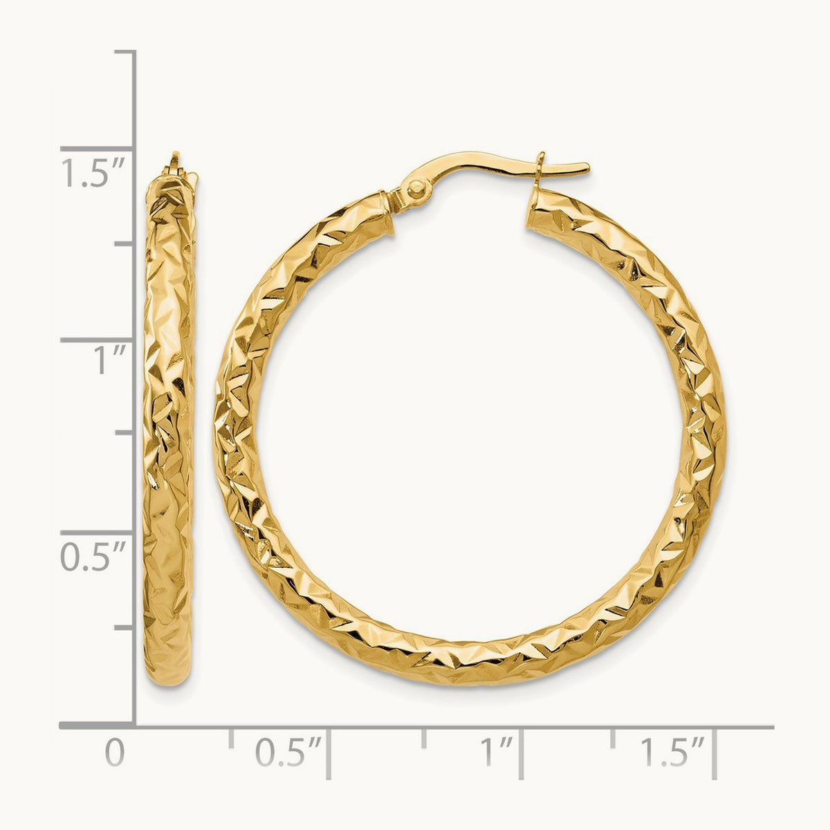 ForeverLite Polished and Textured Hoop Earrings — Leslie's — 14K Yellow Gold, 35mm