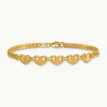 Polished Hearts Curb Link 7inch Bracelet, 14K
