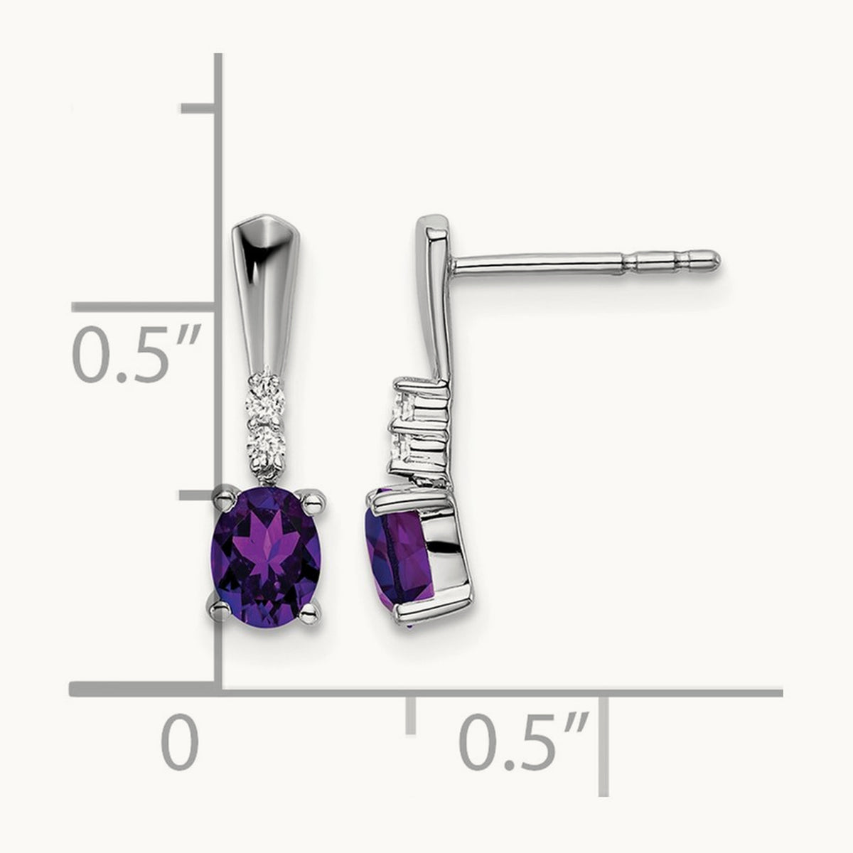 Oval Amethyst and Diamond Dangle Earrings — 14K White Gold