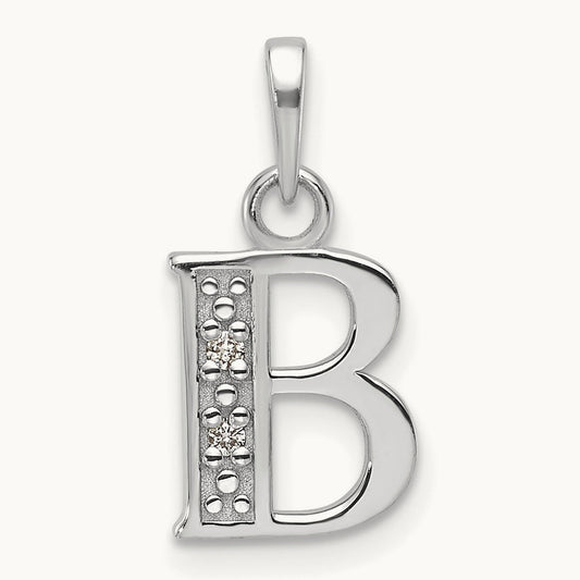 Diamond Letter B Initial Pendant, 14K White Gold