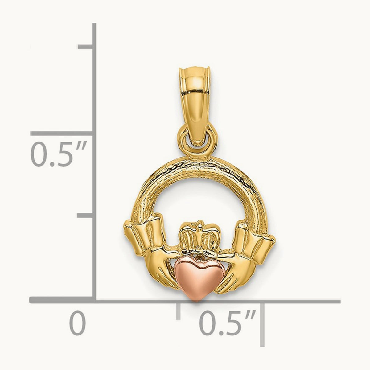 Claddagh w/ Heart Charm, 14K Two-tone
