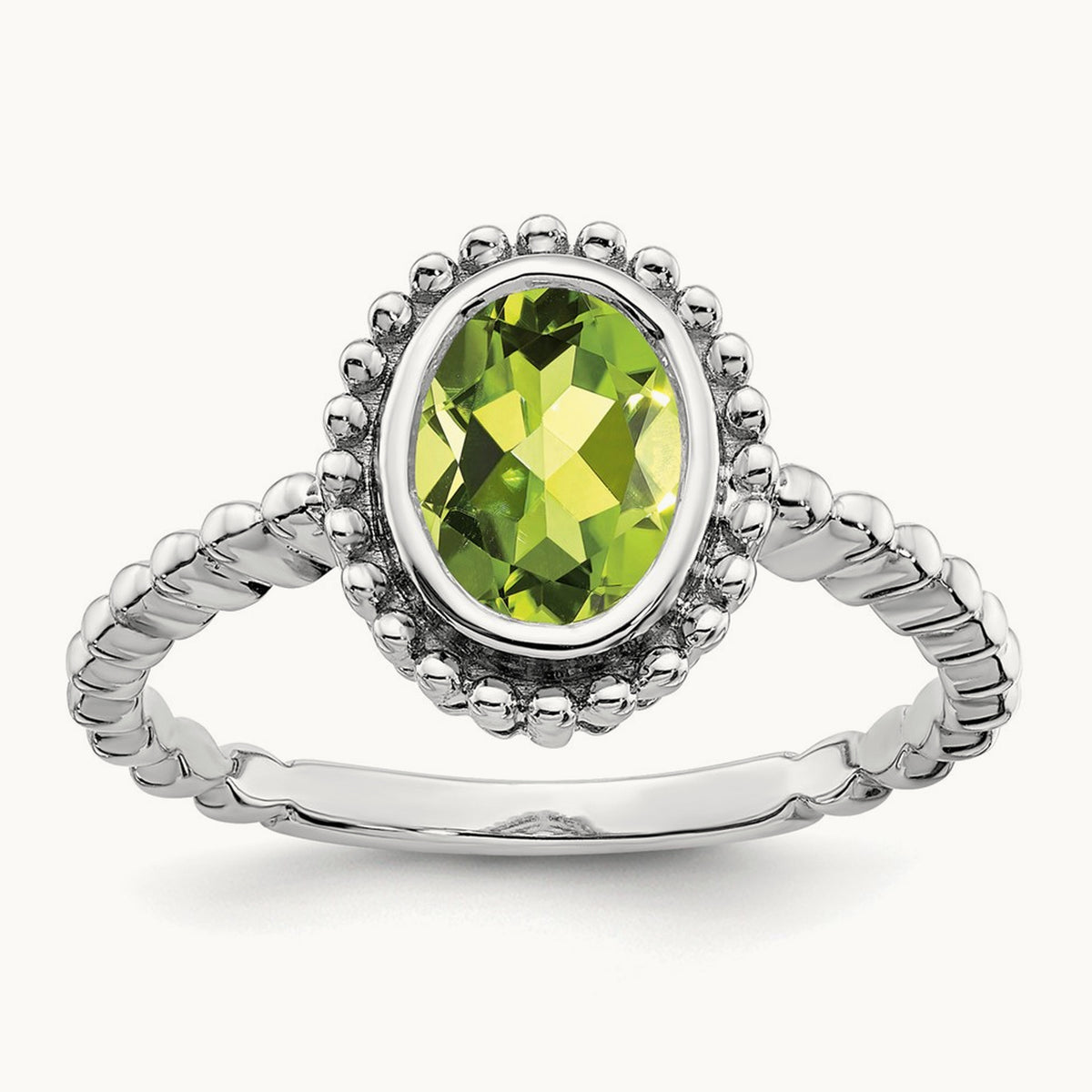 Oval Peridot Ring — 14K White Gold, 7