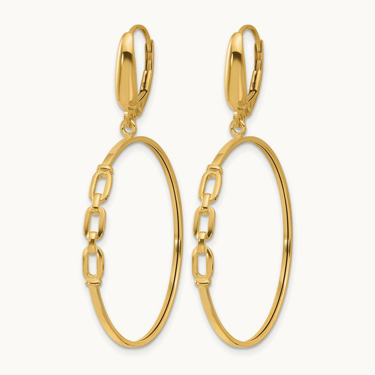 Polished Link Design Leverback Hoop Earrings, 14K — Leslie's