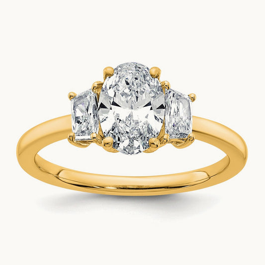 Oval/Trapezoid 3 Stone Engagement Ring, 1.25-4.00 ct tw Lab-Grown Diamond — 1 3/8 ct, 14K Yellow Gold
