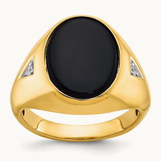 IBGoodman Men's Oval Onyx and Diamond Complete Ring, 14K