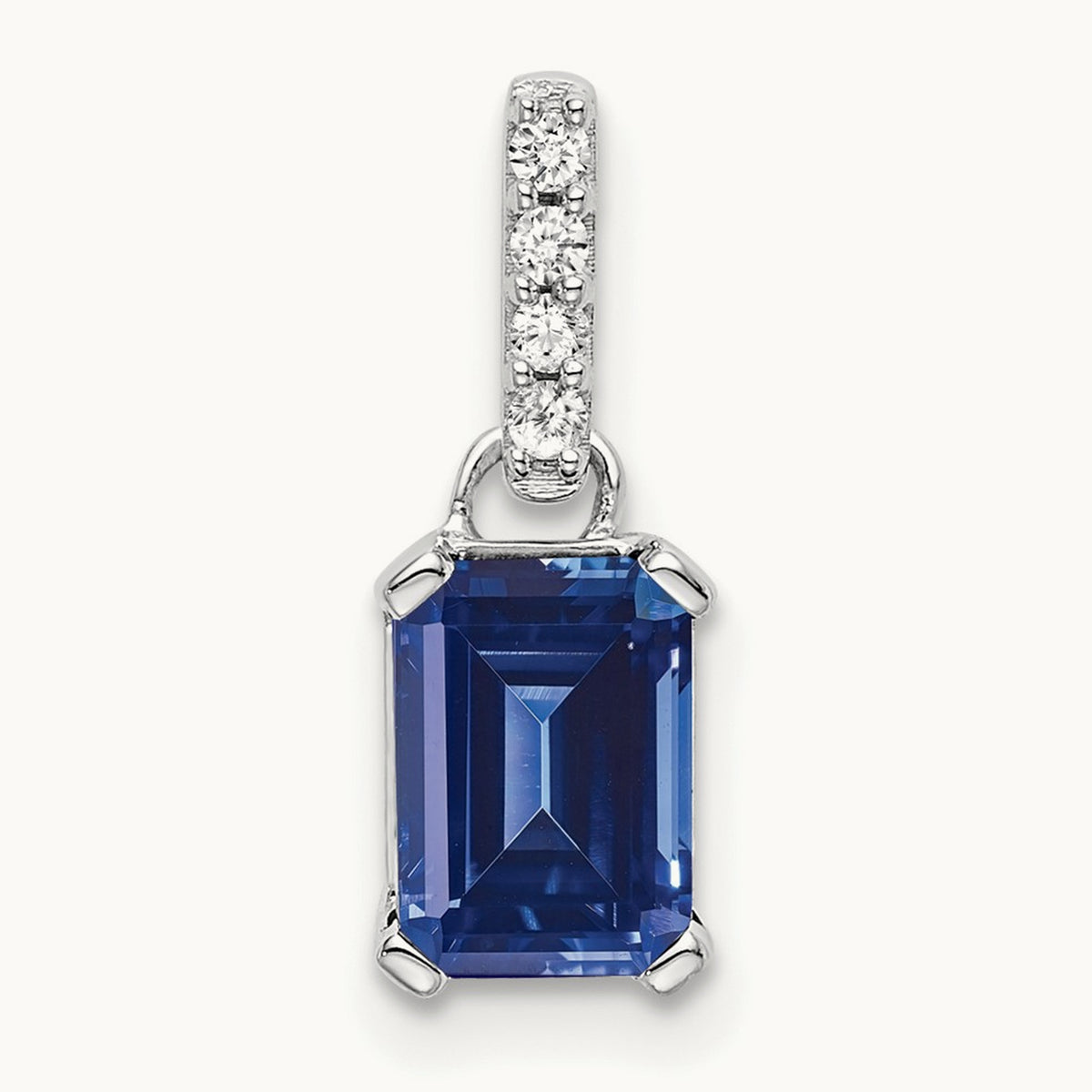 Created Sapphire and Diamond Pendant, 14K White Gold