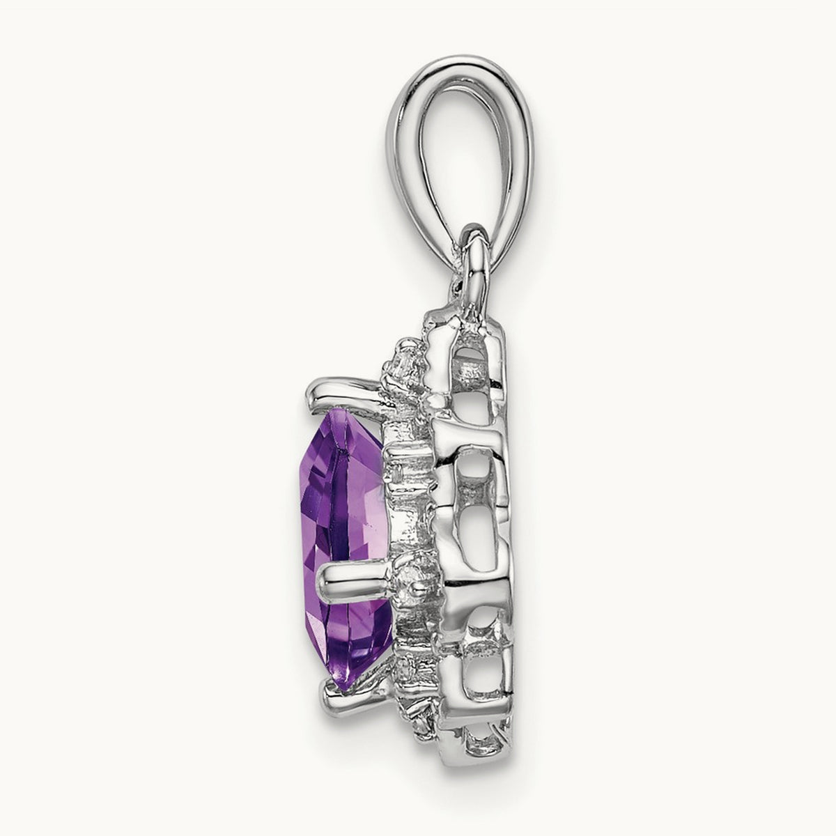 Amethyst and Diamond Scalloped Pendant, 14K White Gold