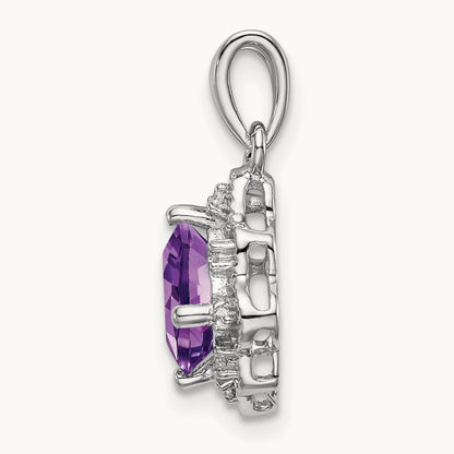 Amethyst and Diamond Scalloped Pendant, 14K White Gold