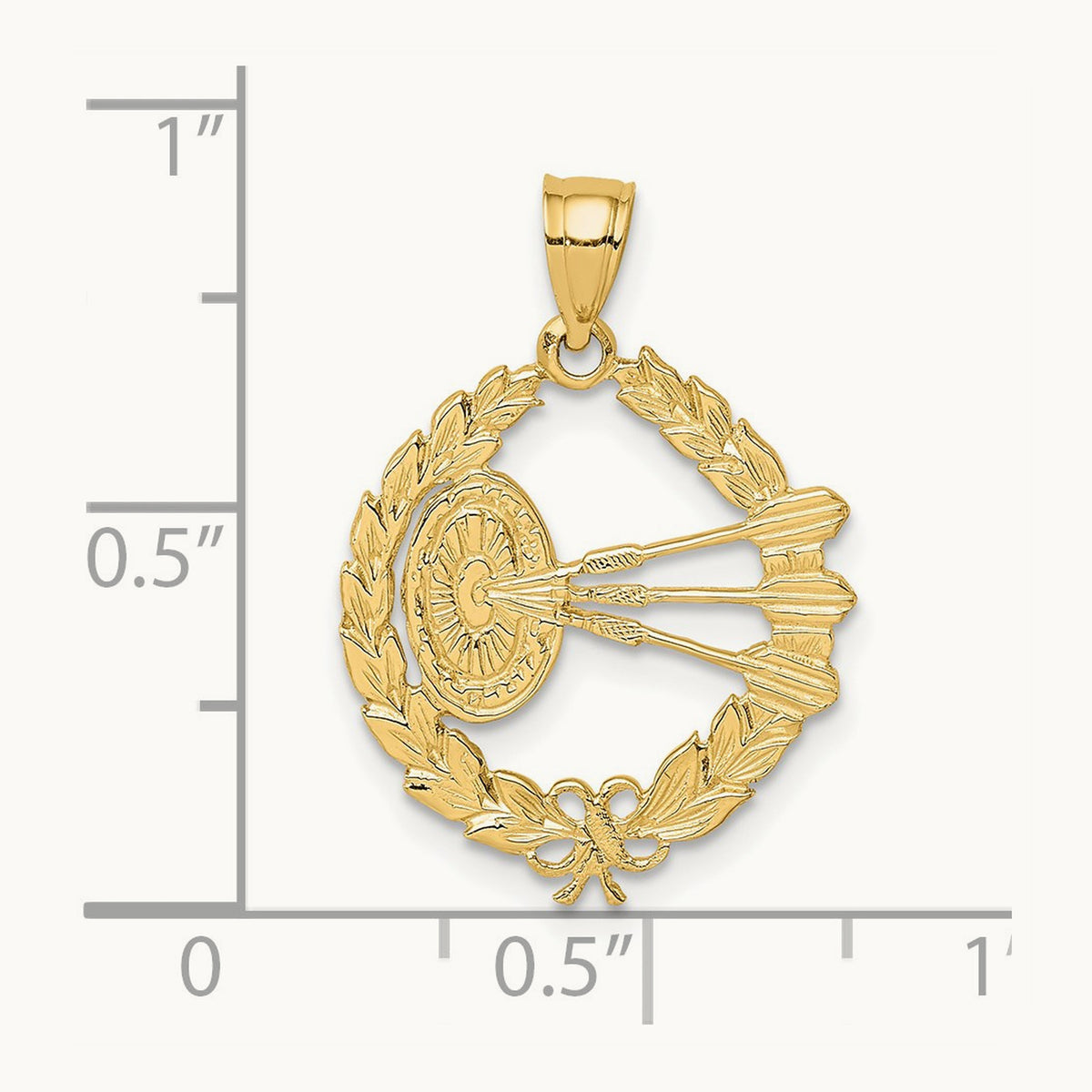 Dart Board and Darts in Leaf Design Charm, 14K