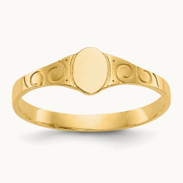 Polished Oval Baby Signet Ring, 14K