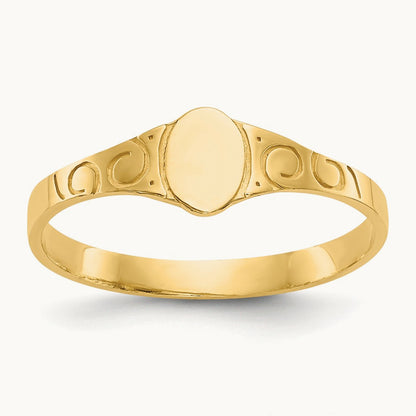 Polished Oval Baby Signet Ring, 14K