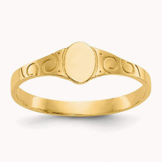 Polished Oval Baby Signet Ring, 14K