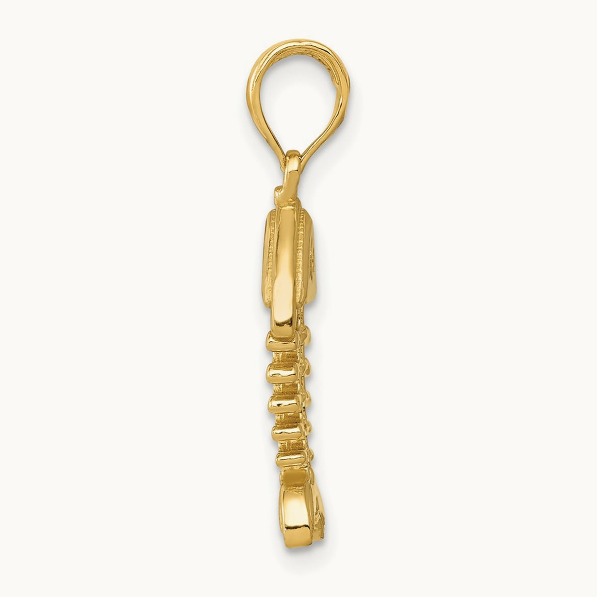 Polished 3-D Fish Bone Pendant, 14K