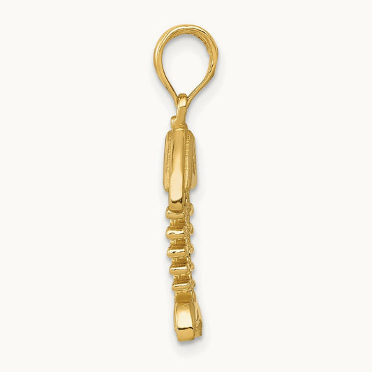 Polished 3-D Fish Bone Pendant, 14K