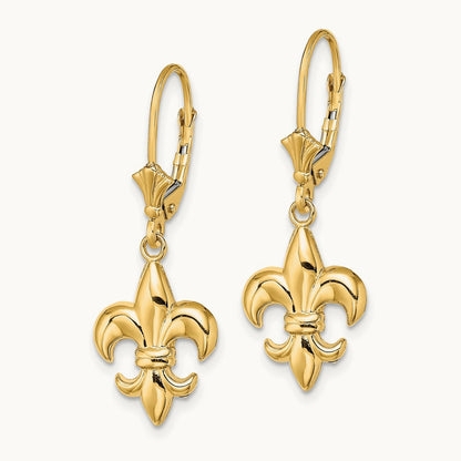 Small Fleur-de-Lis Leverback EARRINGS — 14K Yellow Gold