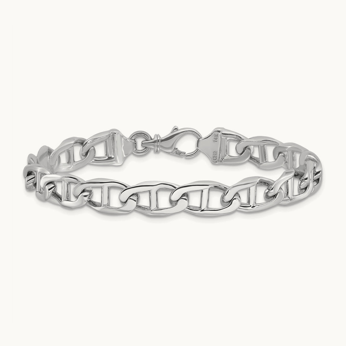 WG Hand-polished Anchor Link Bracelet, 9mm, 14K