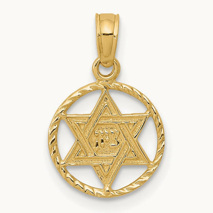 Star of David in Circle Frame Pendant, 14K