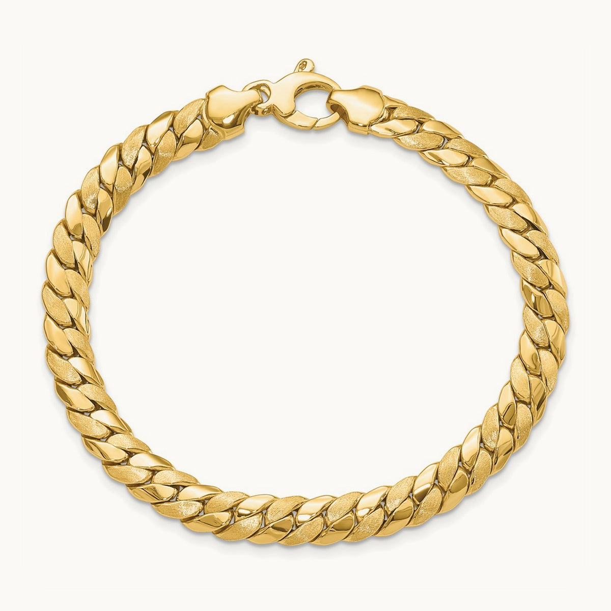 Satin and Polished Fancy Link Bracelet, 6.5mm, 14K