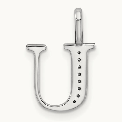 Diamond Letter U Initial Pendant, 14K White Gold